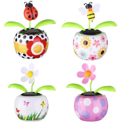 4 Solar Dancing Bee Toy Solar Powered Dancing Sun Flower in Colorful Pots Swinging Ladybug Shape Flip Flap Animated Bobblehead Dancer Window Rose Sun Catcher Car Dashboard Decor