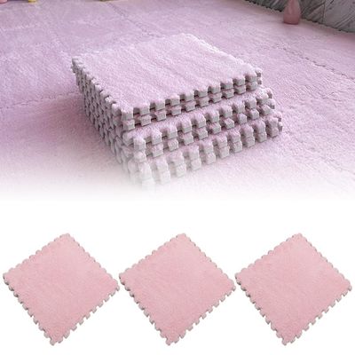 10 Piece Plush Patchwork Foam Floor Mat, 12"" X12 Thick Kids Interlocking Floor Carpet Squares, Plush Puzzle Foam Floor Mat, Fluffy Puzzle Area Rug Game Pad (Pink)