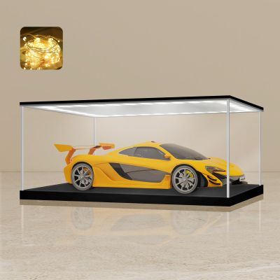 LANSCOERY Small Acrylic Display Case with Adjustable Yellow/White/Warm LED Light, UV Protection Clear Display Box, Dustproof Showcase for Action Figures, Models, Collectibles - 6x4x4inch