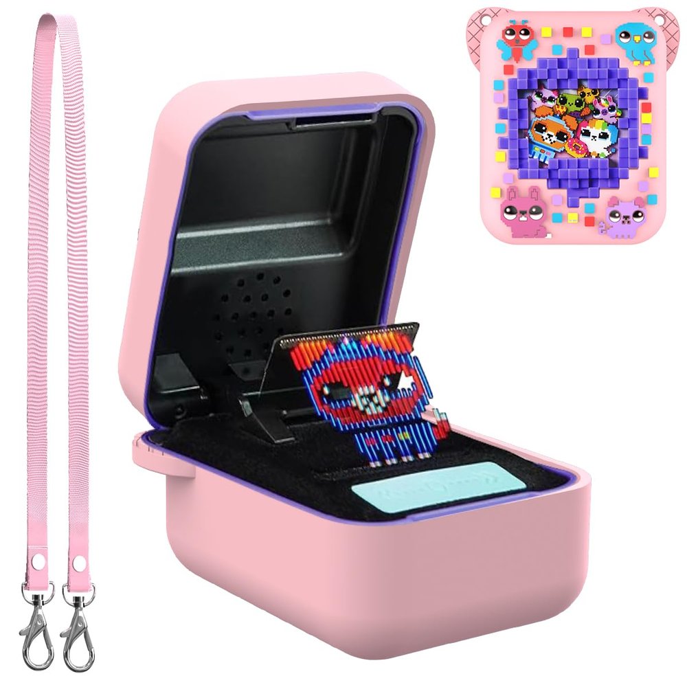 BEARDDO Silicone Cover Case for Bitzee Orginal Interactive Toy Digital Pet and Case, Protective Skin Sleeve with Lanyard for Bitzee Virtual Electronic Pets Accessories Kids Boys Girls (Pink)