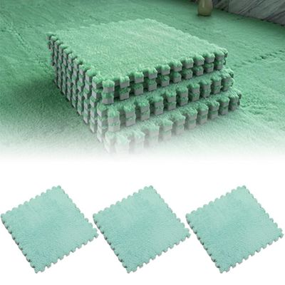 10 Piece Plush Patchwork Foam Floor Mat, 12"" X12 Thick Kids Interlocking Floor Carpet Squares, Plush Puzzle Foam Floor Mat, Fluffy Puzzle Area Rug Game Pad (Green)
