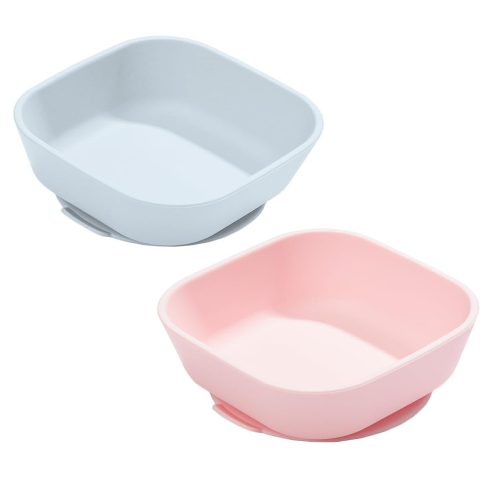 BRVTOT Baby Toddler Bowls 2 Pack, Non Slip Silicone Bowl with Suction BPA Free, Led Weaning Feeding Dishes Bowls Set for Baby Toddlers Kids, Dishwasher & Microwave Safe, Light Pink & Light Blue