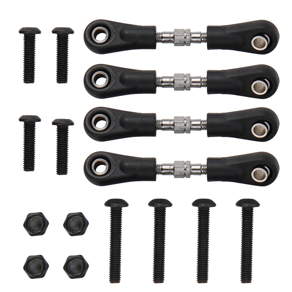 Pilipane Aluminum Turnbuckle Pull Rod Steering Linkages Arm Tie Rod Ends Servo, 4Pcs Steering Tie Rod Set Black Metal, Compatible with Himoto RedCat Racing 1/10 On Road RC Car (46 55)
