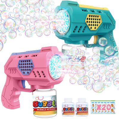 Eaglestone Bubble Guns for Toddlers 2 Packs, LED Light Automatic Bubble Machine Gun for Kids 4-8, Bubble Toys with Bubble Solution,Concentrate, Bubble Blaster Party Favor, Summer Outdoor Toys Gift