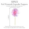 10PCS Foil Firework Cupcake Toppers, Takemay Happy Birthday Cake Toppers, Sparkle Tinsel Flower Drink Stirrers Cocktail Food Fruit Toothpicks for Party Birthday Wedding Ceremony view 2