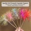 10PCS Foil Firework Cupcake Toppers, Takemay Happy Birthday Cake Toppers, Sparkle Tinsel Flower Drink Stirrers Cocktail Food Fruit Toothpicks for Party Birthday Wedding Ceremony view 4