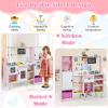 Costzon 2-in-1 Kids Kitchen Playset & Grocery Store, Double-Sided Pretend Play Kitchen with Light & Sound, Ice Maker, Sink & Faucet, 82 Accessories, Toddler Market Stand for Boys Girls Ages 3+ view 2