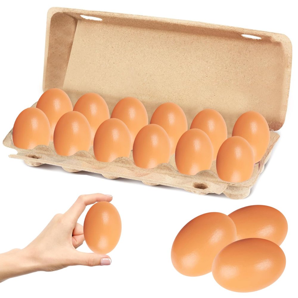 Chochkees Wooden Fake Eggs 12-Pack, Life Size Brown Eggs, Perfect for Easter Crafts, Dcor and Egg Hunts, 2.3" Inches