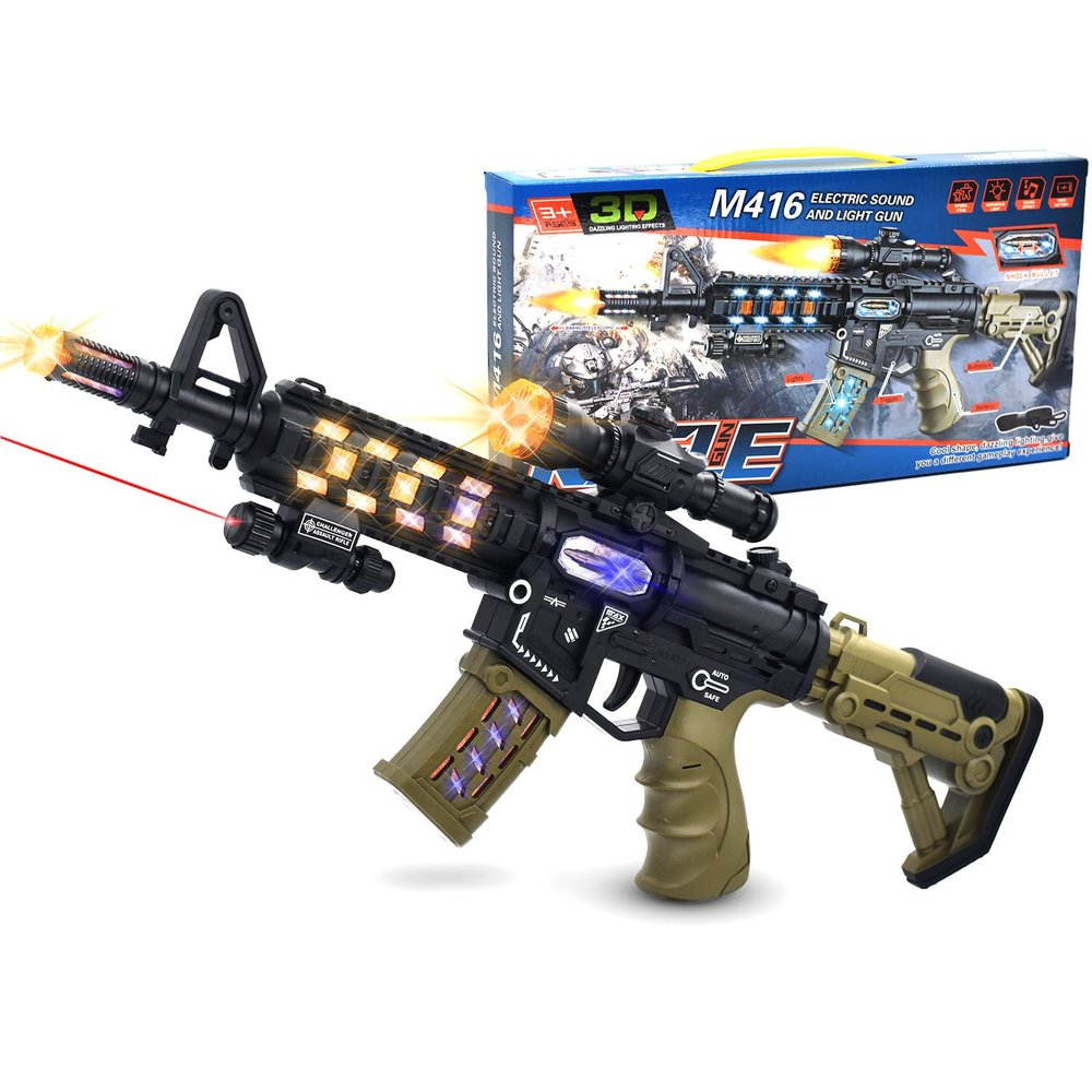 JOCOUNY Toy Machine Gun Light Up Toy with LED Lights & Sound Effect & Barrel Telescopic Actions, Pretend Play Props Toy Guns, Gifts for Boys Kids (Batteries Not Included) (JQ211)