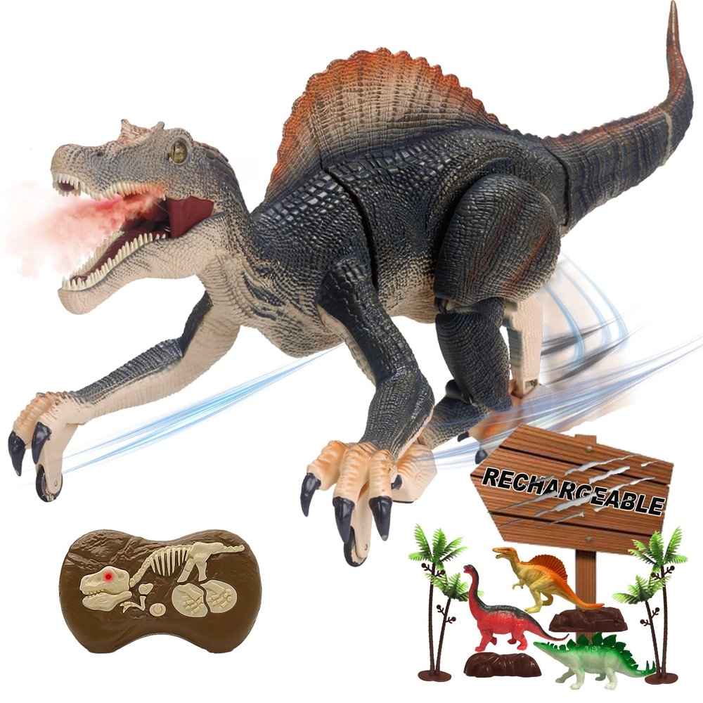 MAMABOO Remote Control Dinosaur Toys for Boys Electronic RC Spray Raptor Toy Walking Roaring Jurassic Spinosaurus Realistic 18.1" Dino Rechargeable Birthday Gift for Kids 3 4 5 6 7 8