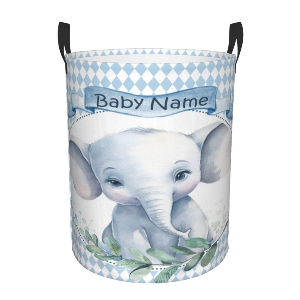Personalized Laundry Basket with Name Waterproof Elephant Nursery Hamper for Baby Girl Boy Collapsible Storage Baskets for Girls Boys Kids Storage Bin Room Decor Baby Gift Baskets