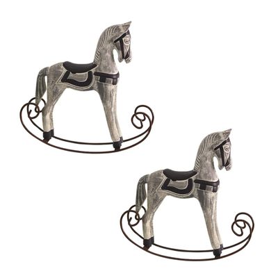 VICASKY 2pcs Handmade Wooden Rocking Horse Vintage Waddle Horse Ornament for Home and Office Cute Animal Design Grey for and Collectors