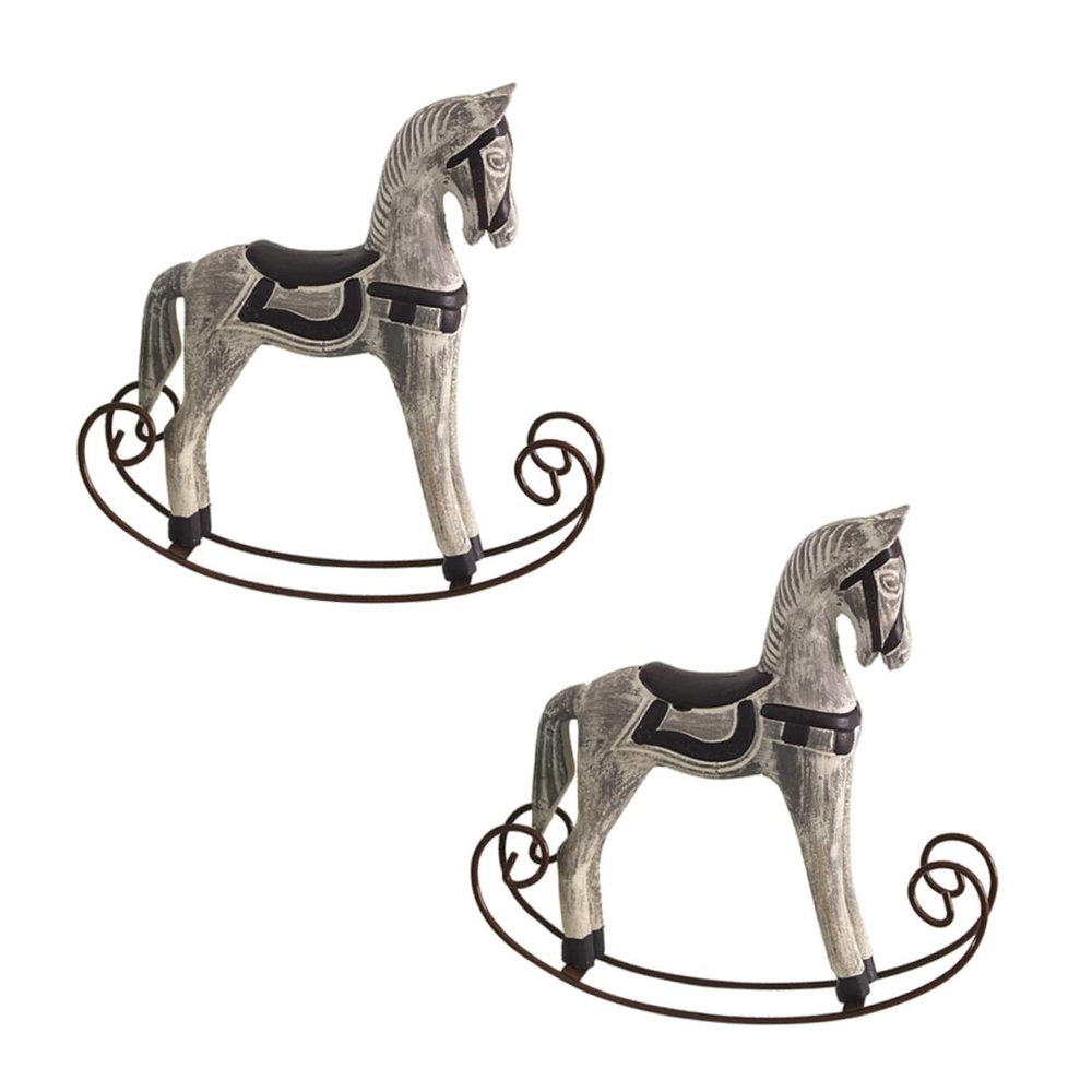 VICASKY 2pcs Handmade Wooden Rocking Horse Vintage Waddle Horse Ornament for Home and Office Cute Animal Design Grey for and Collectors