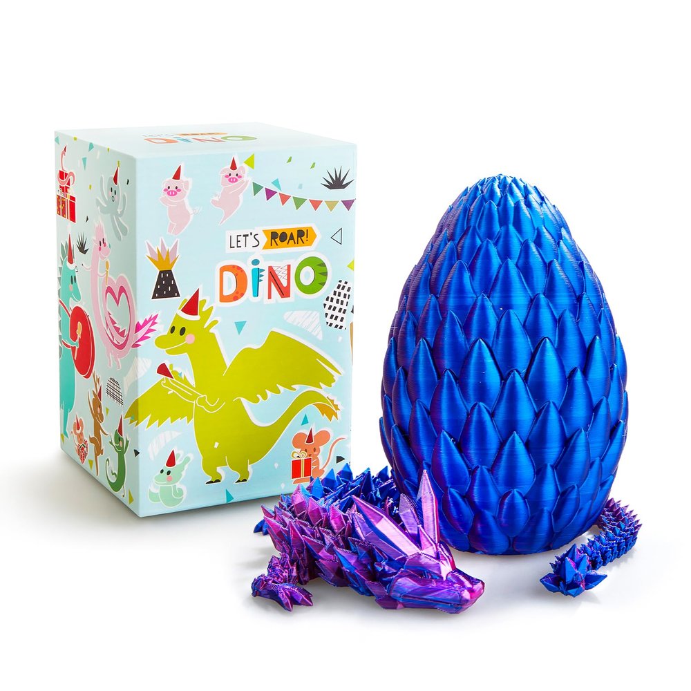 LEWELLRY 15" 3D Printed Dragon Egg,Christmas Birthday Toys, Stocking Stuffers Gift, Articulated Crystal Cool Fidget Dragon for Girls Boys Kids Ages 3,4, 5, 6,7, 8,9,10,11,12 Years Old