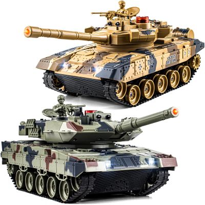 Supdex 1/24 RC Battle Tank Set, Remote Control Russian T90 and German Leopard II Tank Model That Shoots for Kids and Adults, 2.4Ghz Army Toy for Boys 6+ Year Old with Smoke, Sound Effects and Lights