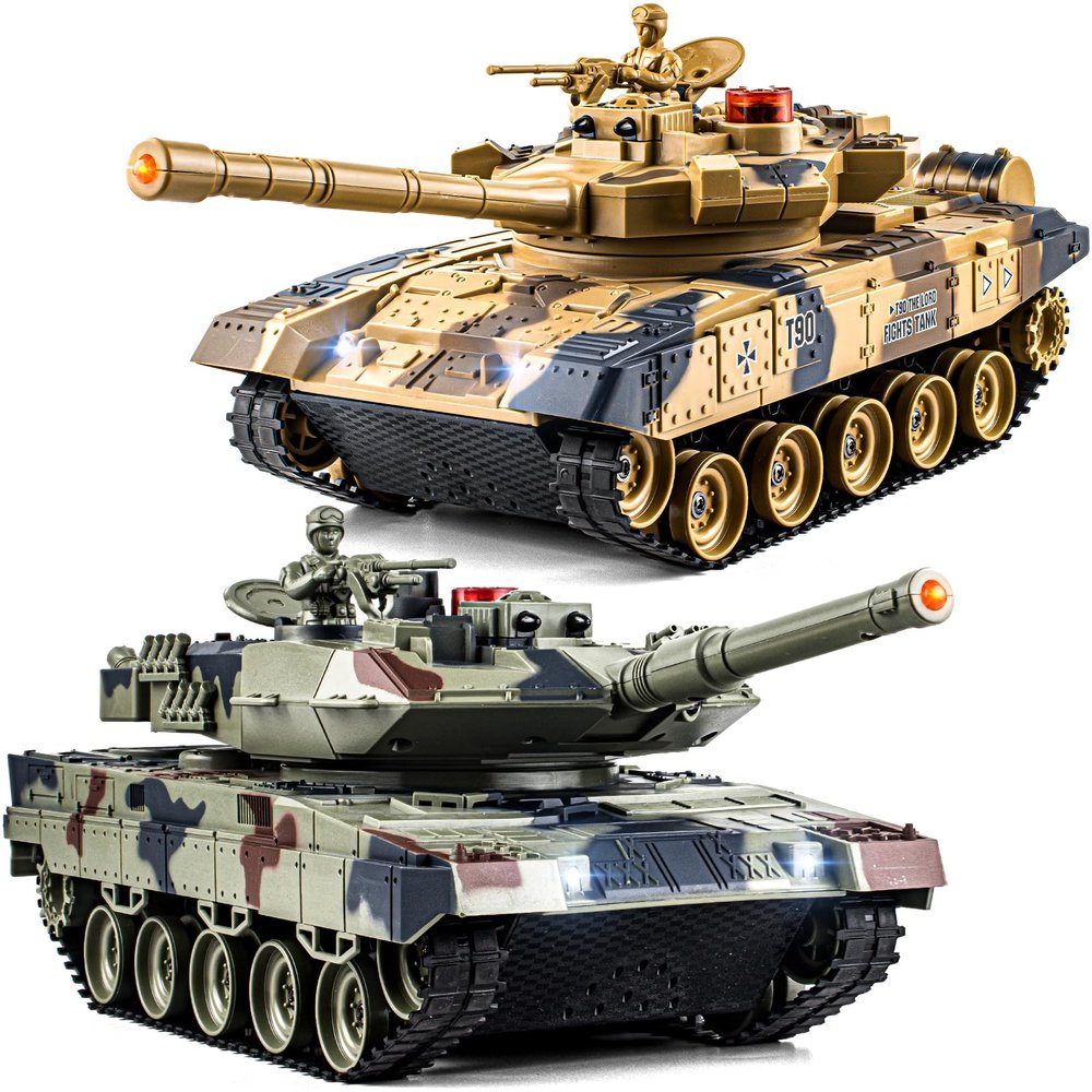 Supdex 1/24 RC Battle Tank Set, Remote Control Russian T90 and German Leopard II Tank Model That Shoots for Kids and Adults, 2.4Ghz Army Toy for Boys 6+ Year Old with Smoke, Sound Effects and Lights