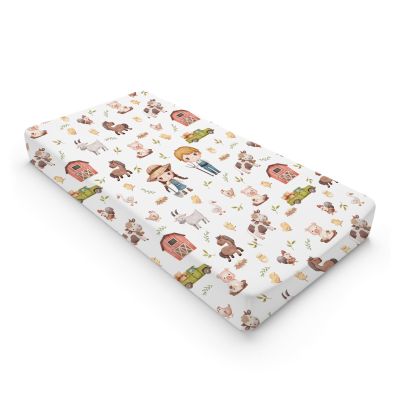 Baby Farm Life Changing Pad Cover for Boy Girl 32''x16'' Farm Animals Pig Goat Horse Cow Chick Rooster Duck Leaves Barn Truck Fitted Changing Pad Sheets Soft Breathable Diaper Change Table Mats