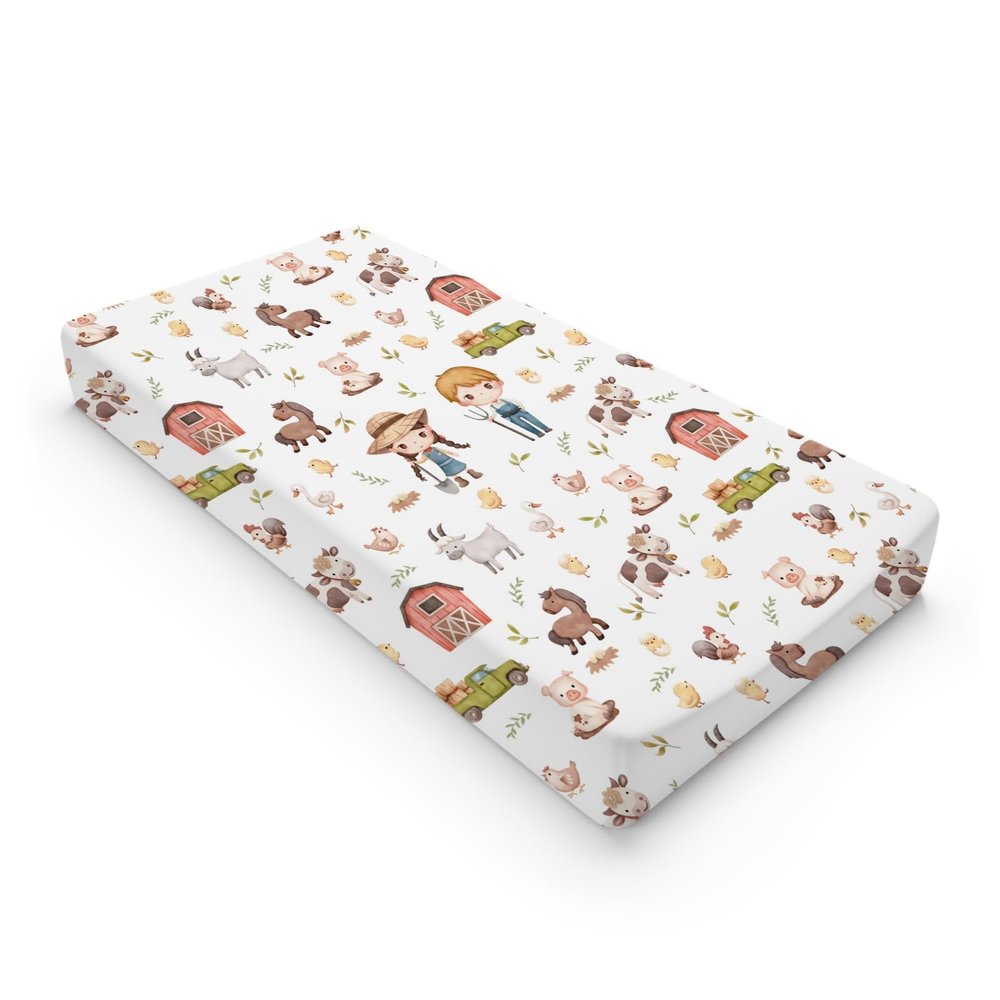 Baby Farm Life Changing Pad Cover for Boy Girl 32''x16'' Farm Animals Pig Goat Horse Cow Chick Rooster Duck Leaves Barn Truck Fitted Changing Pad Sheets Soft Breathable Diaper Change Table Mats