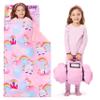 JOIEDOMI Toddler Sleeping Bag for Kids 55''x30'' Nap Mat with Removable Pillow and Minky Blanket for Toddler Ages 3-7 Roll Up Kids Sleeping Bag for Boys Girls Kindergarten Daycare Sleepover Unicorn view 1