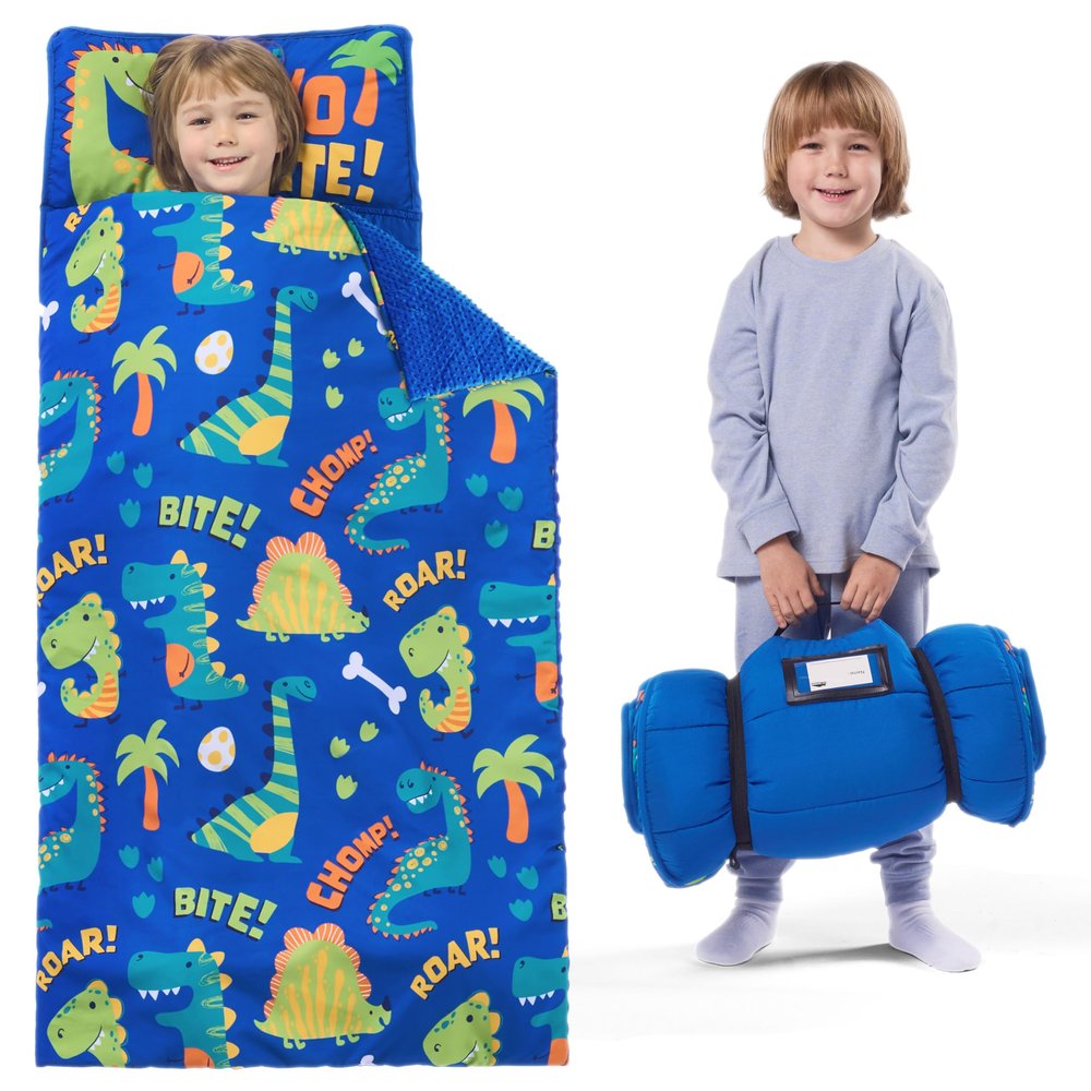 JOIEDOMI Toddler Sleeping Bag for Kids 55''x30'' Nap Mat with Removable Pillow and Minky Blanket for Toddler Ages 3-7 Roll Up Soft Kids Sleeping Bag for Boys Girls Kindergarten Daycare Sleepover