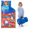JOIEDOMI Toddler Sleeping Bag for Kids 55''x30'' Nap Mat with Removable Pillow and Minky Blanket for Toddler Ages 3-7 Roll Up Kids Sleeping Bag for Boys Girls Kindergarten Daycare Sleepover Vehicle view 1