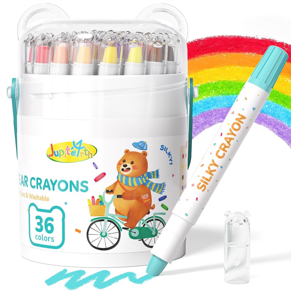JUPITEARTH 36 Color Twist Crayons for Toddlers 1-3 and Kids 4-8, Non-Toxic Washable Crayons 2-4, Ultra-Silky Easy-Grip Art Supplies, Ideal Coloring Gift for Boys and Girls