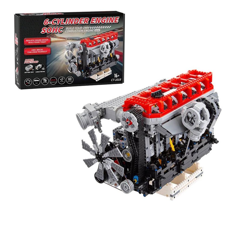 Aetheria 6 Cylinder L6 Engine Building Set, 1985 Pieces Dynamic RB30-V4 Turbocharged Engine That Runs, Build Your Own Engine Designed by Ronald Tewes-MA-61895