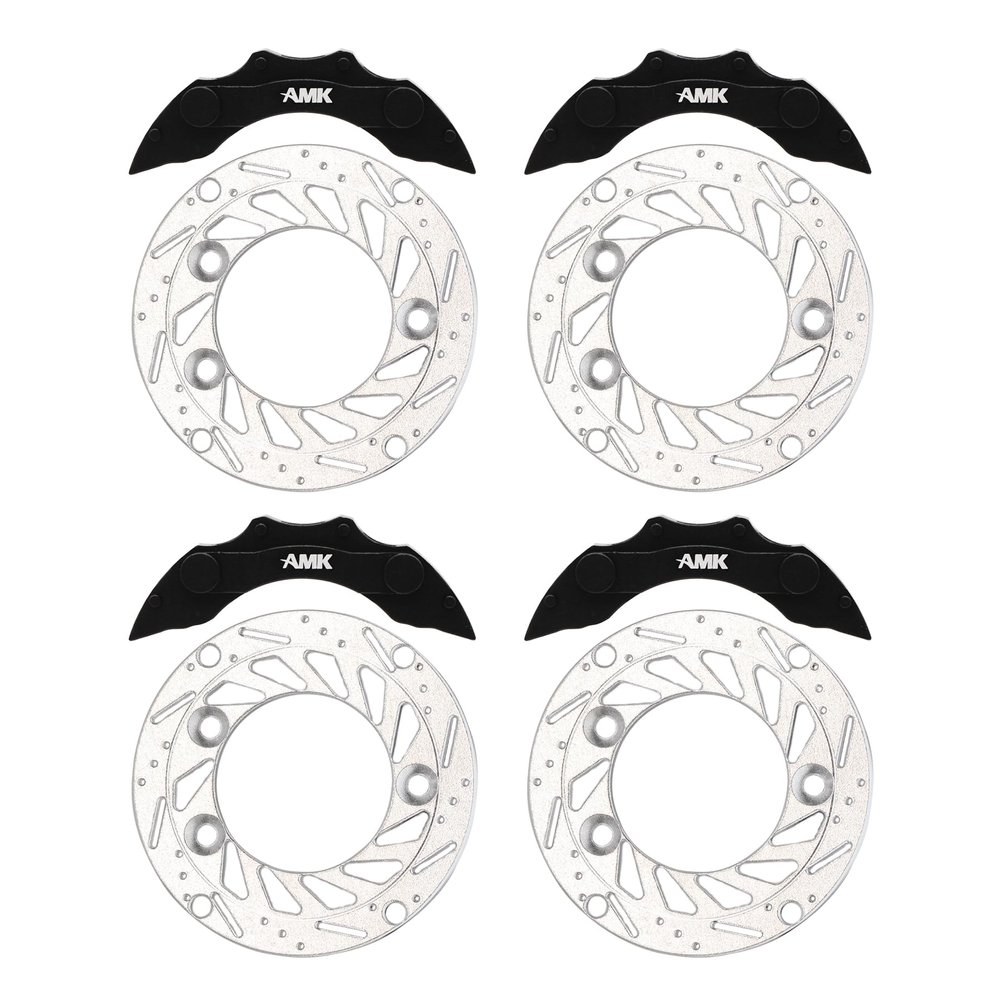 AMK Aluminum TRX4 Brake Discs with Caliper, 1/10 Scale Brake Pads for RC Crawler TRX4 Upgrades (Black A)