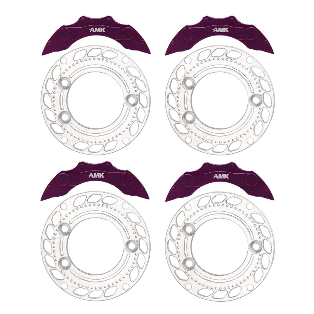 AMK Aluminum TRX4 Brake Discs with Caliper, 1/10 Scale Brake Pads for RC Crawler TRX4 Upgrades (Purple B)