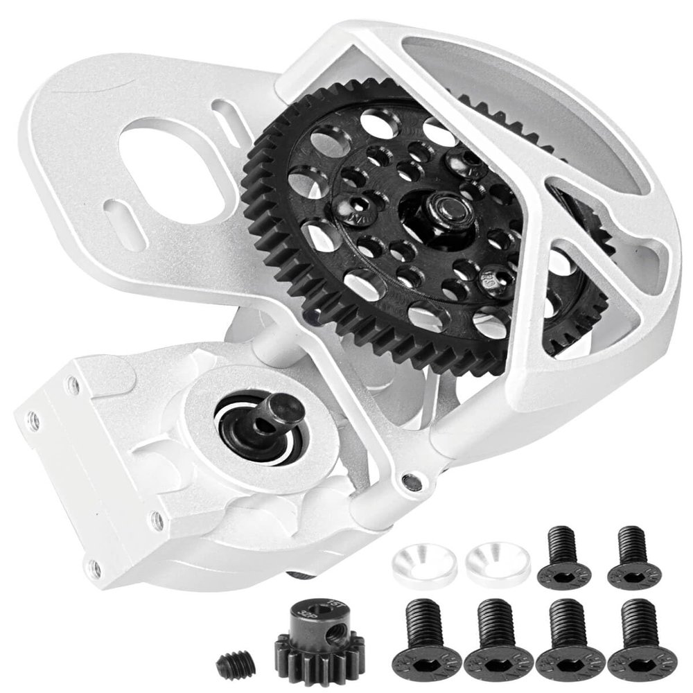 hopsupRC Aluminum Transmission Gearbox Upgrades Part for 1/10 SCX10, SCX10 II 90046,90047,Wraith,AX10 RC Crawler Truck,Center Transmission Gearbox Hops up,Silver