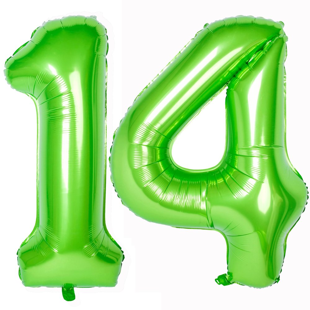 40 In Large Green Number Balloon Helium Foil Polyester Film Jungle Themed Party Birthday Party Anniversary Decoration Bright Green Digit 14