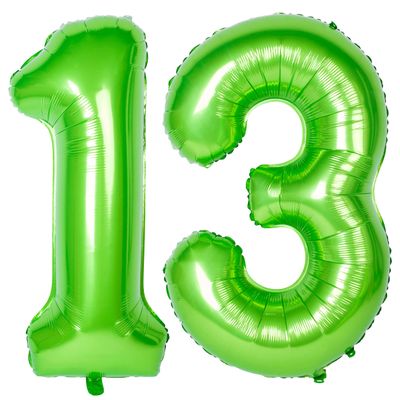 40 In Large Green Number Balloon Helium Foil Polyester Film Jungle Themed Party Birthday Party Anniversary Decoration Bright Green Digit 13