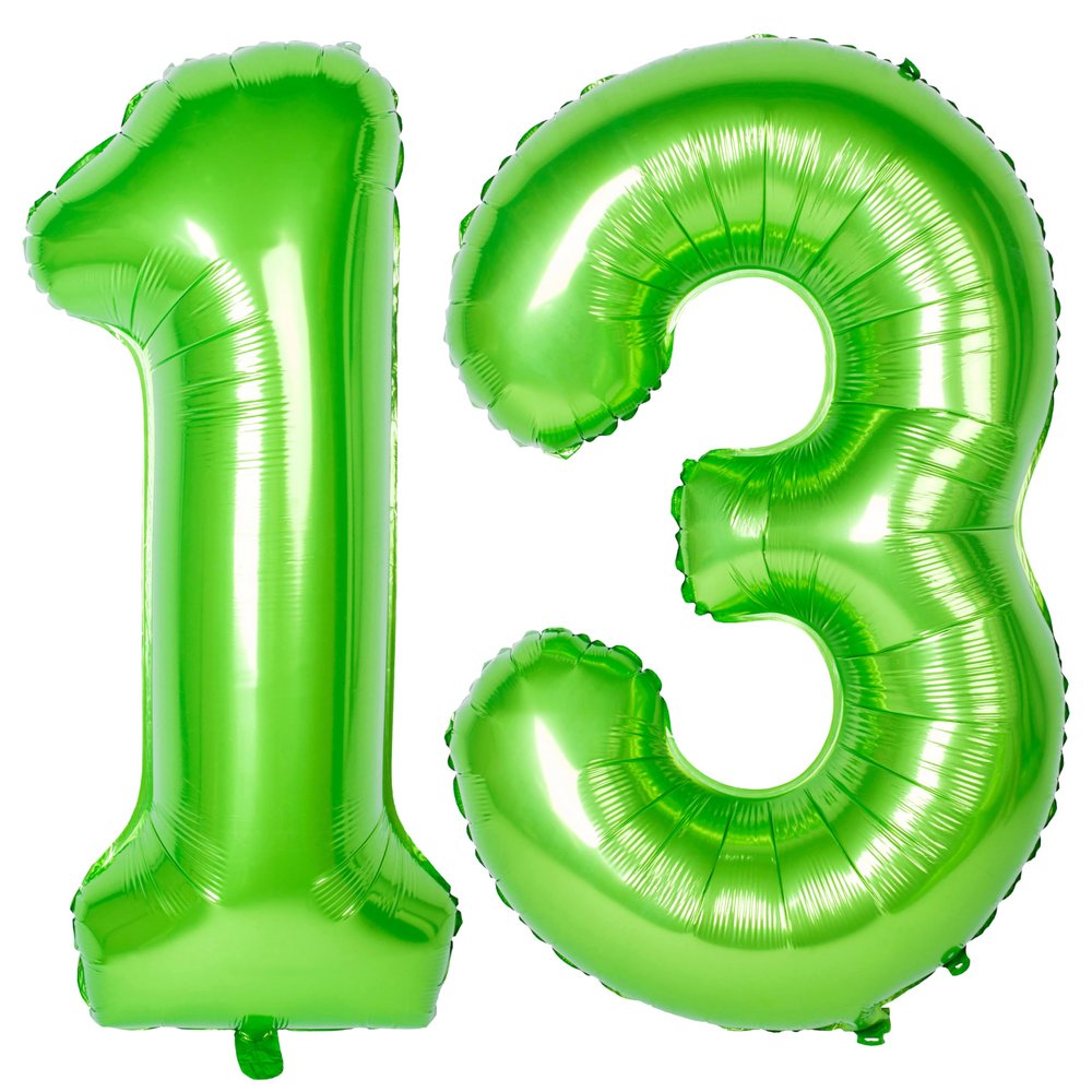 40 In Large Green Number Balloon Helium Foil Polyester Film Jungle Themed Party Birthday Party Anniversary Decoration Bright Green Digit 13