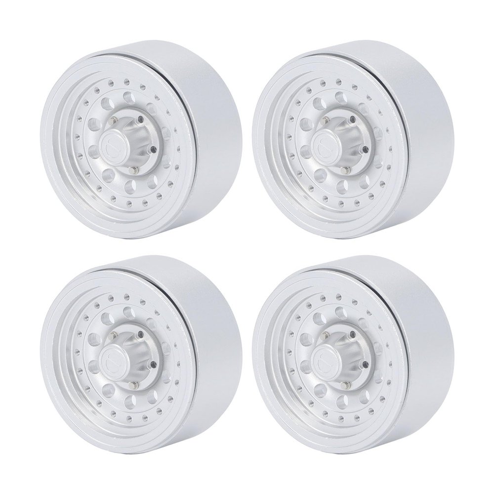 1.9 Inch Beadlock Wheels RC Wheel Rim Set for 1/10 RC Crawler SCX10 I II III 90046 AXI03007 GEN7 GEN8 D90 (Silver)