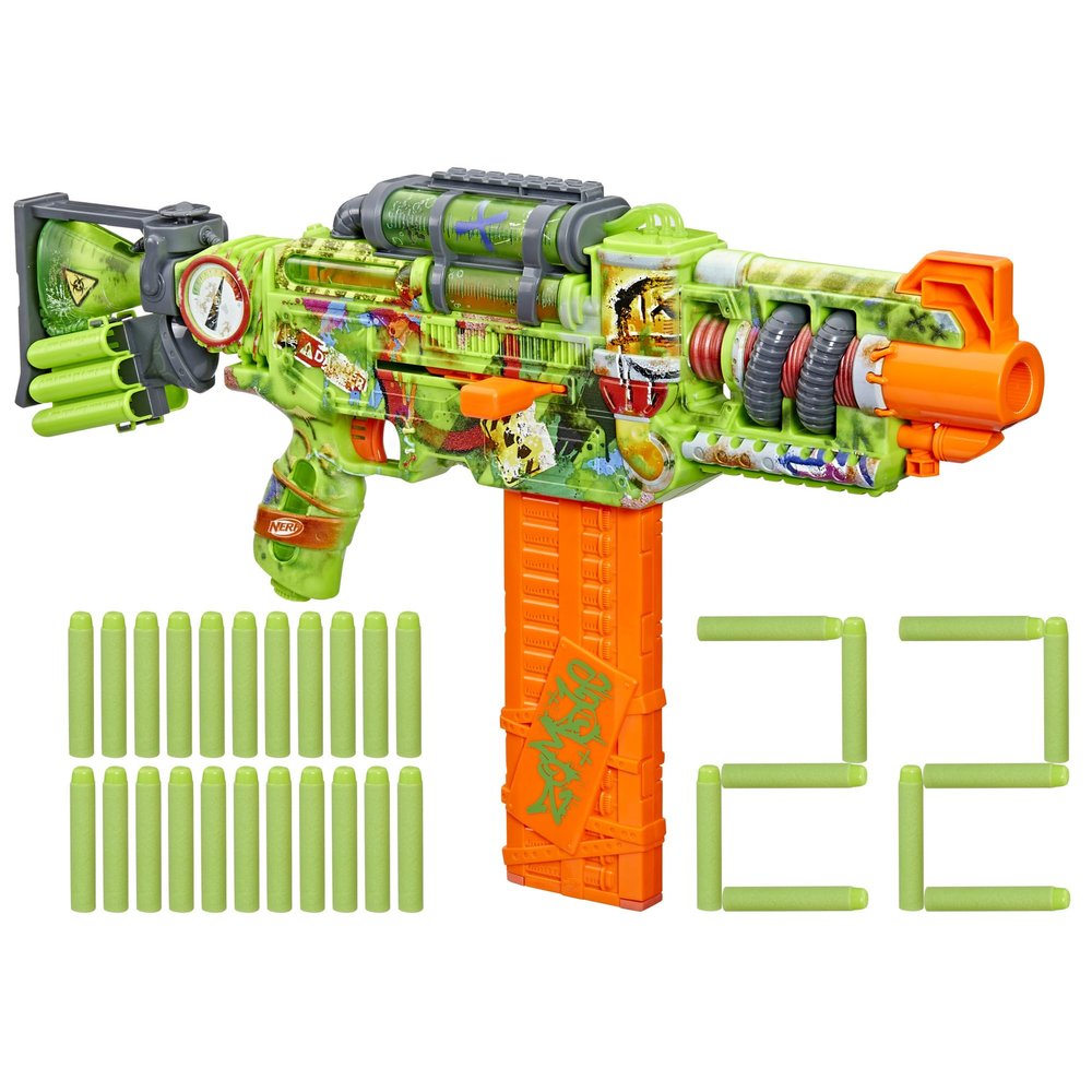 Nerf Zombie Corrupter Dart Blaster, 22 Nerf Elite Darts, 18 Dart Clip, Dart Storage, Bolt Action, Outdoor Games, Ages 8+