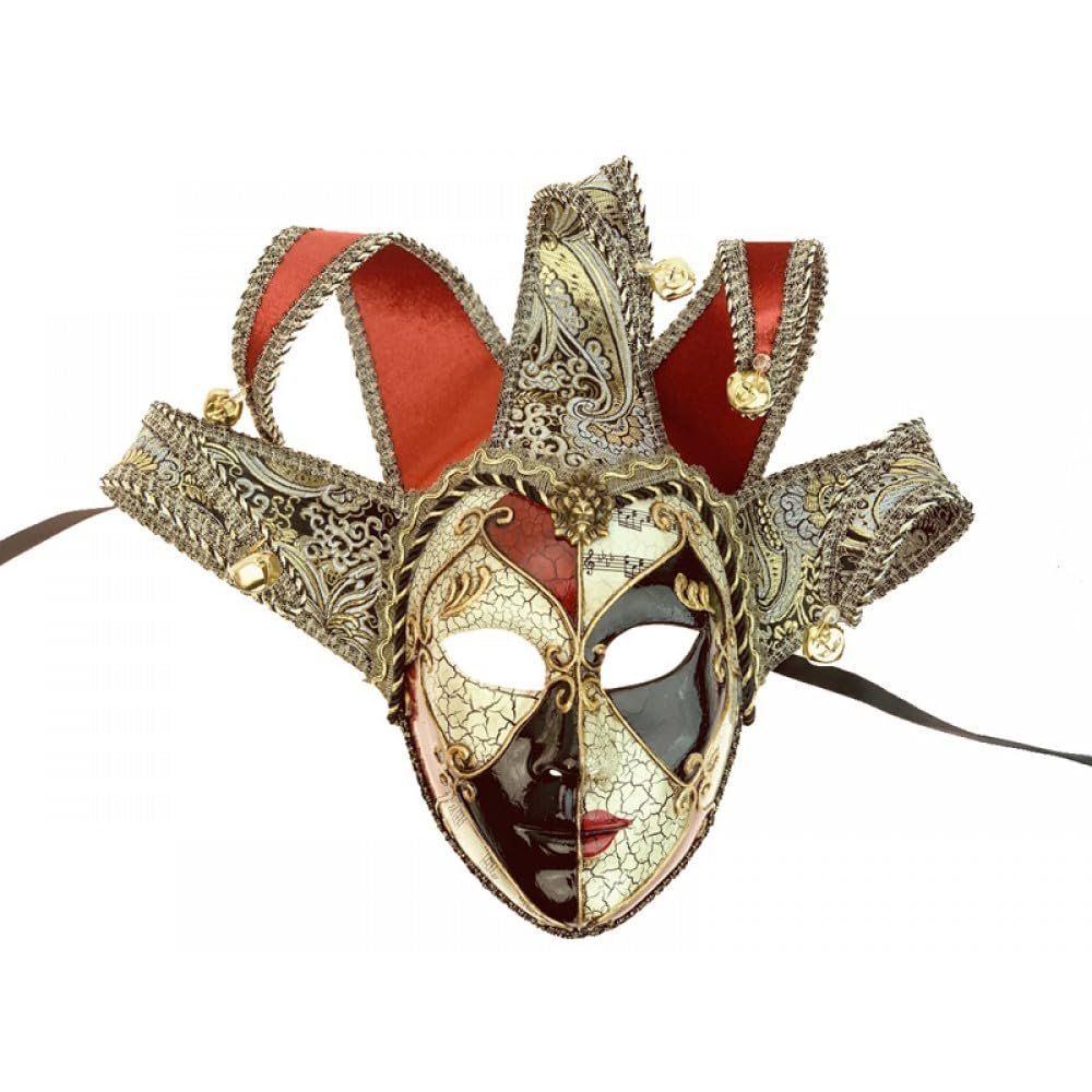 Beyond Collectibles Jester mask Venetian Masquerade Costume Mask Decoration Musical Mardi Gras Cosplay Party Ball Prom Halloween (Large (Red/BK/Gold))