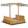 HOYOC Wooden Sandbox with Height Adjustable Canopy and Foldable Bench Seats Kids Outdoor Play Equipment Sand Protection Bottom Liner for Backyard, Beach, Lawn Sand Boxes for Kids Outdoor,Green view 1