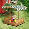 HOYOC Wooden Sandbox with Height Adjustable Canopy and Foldable Bench Seats Kids Outdoor Play Equipment Sand Protection Bottom Liner for Backyard, Beach, Lawn Sand Boxes for Kids Outdoor,Green view 2