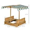 HOYOC Wooden Sandbox with Height Adjustable Canopy and Foldable Bench Seats Kids Outdoor Play Equipment Sand Protection Bottom Liner for Backyard, Beach, Lawn Sand Boxes for Kids Outdoor,Green view 3