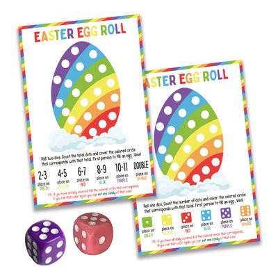 BEUFSE Easter Egg Roll Dice Game, Roll The Egg Game with Two Dices for Easter, Easter Roll The Dice Game, Easter Party Game Supplies, Fun Easter Games for Family -STPD04