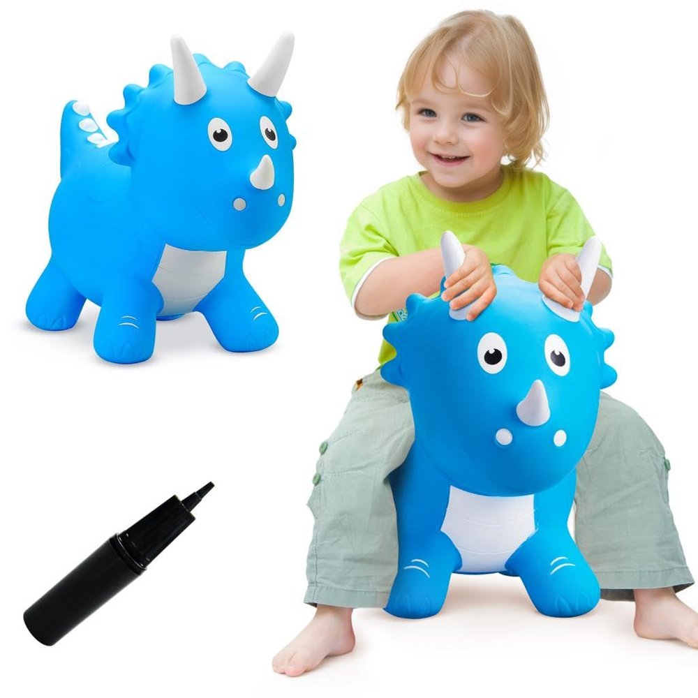 VangeBow Dinosaur Bouncy Horse for Toddlers 3+, Inflatable Ride On Bouncy Animal Hopper Toys for 3 4 5 Year Old Girl Boy Kid First Birthday Gift, Outdoor Indoor Soft Play Equipment(Pump Included)