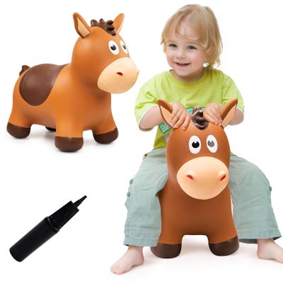 VangeBow Bouncy Horse for Toddlers 1-3, Inflatable Ride on Bouncy Animal Hopper Toys for 1 2 3 4 5 Year Old Girl Boy Kids First Birthday Gift, Outdoor Indoor Soft Play Equipment(Pump Included)