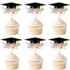 Cyodoos24 PCS Graduation Theme Cupcake Toppers Flower Graduate Cupcake Picks Students Graduation Theme Party Cake Decorations Supplies view 1