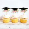 Cyodoos24 PCS Graduation Theme Cupcake Toppers Flower Graduate Cupcake Picks Students Graduation Theme Party Cake Decorations Supplies view 4