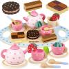 Wooden Tea Set for Little Girls Birthday Gift 3-4 Year Old Princess Toys Play Food Sets for Kids Kitchen Accessories Toddlers 3-5 Outdoor Party Pretend Food Dessert Cookies Wood Toy view 1