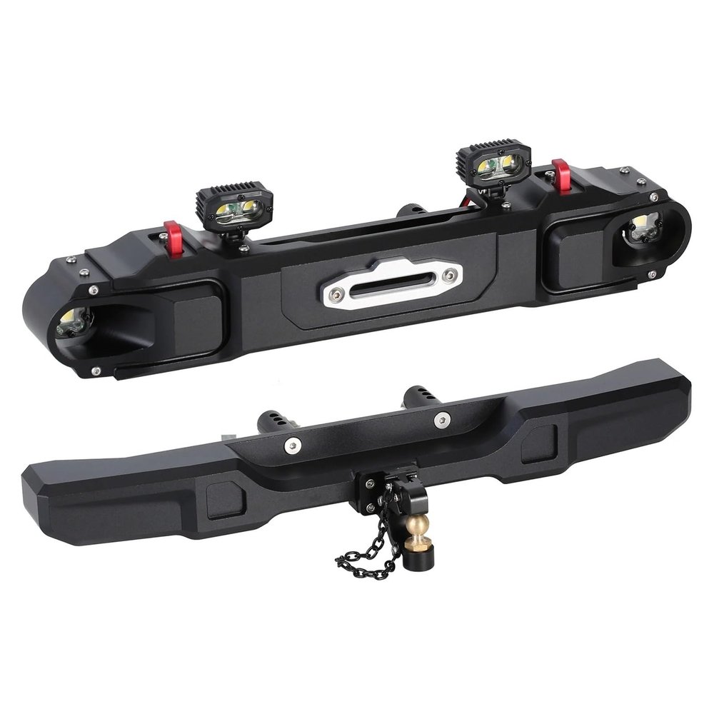 AMLIK RC Car Accessories Compatible with Axial for SCX6 for Jeep for JLU for Wrangler Metal Front Rear Bumper with Spotlight for 1/6 RC Crawler
