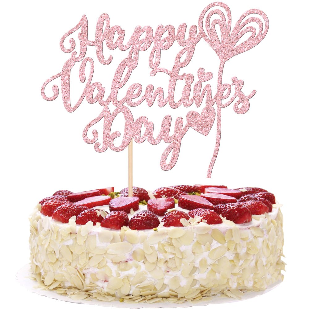 1 PCS Happy Valentine's Day Cake Topper Glitter Be My Valentine Sweet Love Heart Balloon Shaped Cake Pick for Valentine's Day Theme Wedding Birthday Party Cake Decorations Supplies Light Pink