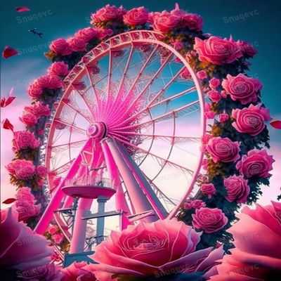Framable 120 Piece Classic Jigsaw Puzzle - Pink Rose Ferris Wheel Luxurious Shaped Wood Rounded Corner Puzzle - Valentine's Day Decor - Great Gifts for Loved Ones