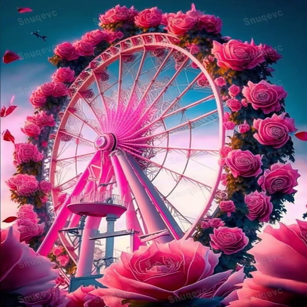 Framable 120 Piece Classic Jigsaw Puzzle - Pink Rose Ferris Wheel Luxurious Shaped Wood Rounded Corner Puzzle - Valentine's Day Decor - Great Gifts for Loved Ones