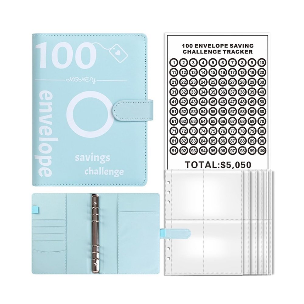100 Envelope Savings Challenge, Paper Money Collection Album Portable Large Capacity Bill Storage Book (Size : Blue)